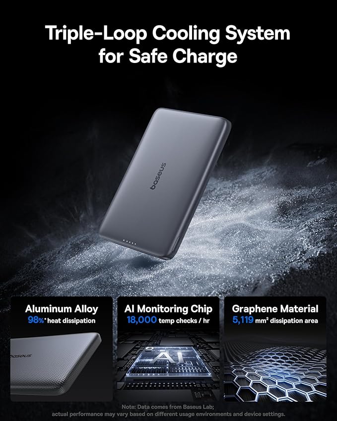 Baseus Picogo Magsafe Portable Charger, Qi2 Certified 0.5" Ultra Slim 15W Wireless Power Bank, 10000mAh 27W Fast Charging Magnetic Battery Pack with USB-C for iPhone 16/15/14/13/12 Series Only