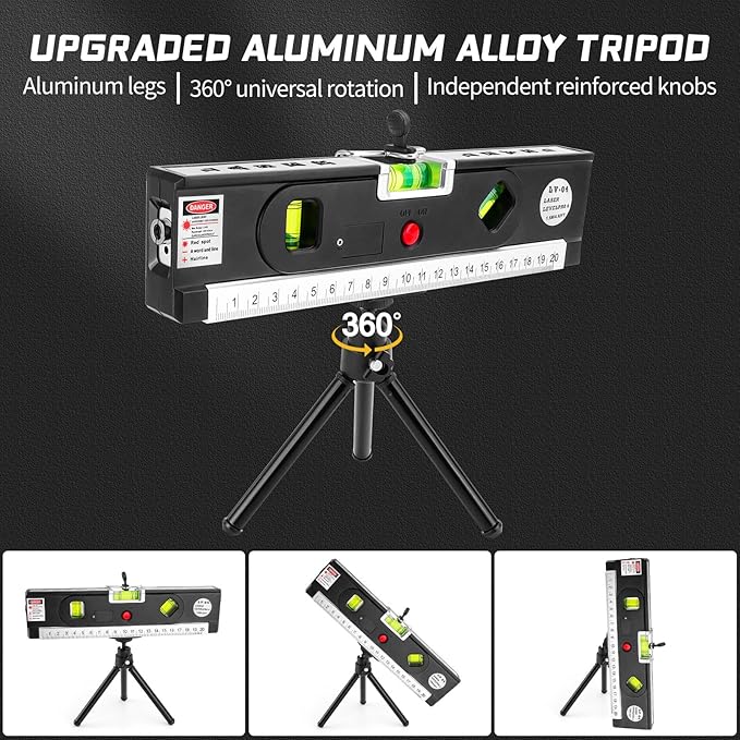 4-in-1 Laser Level with 3 LED Light,Multifunctional Torpedo Level 100Ft Alignment Point & 30Ft Leveling Line,3 Laser Modes Magnetic with Tripod Laser Tool for Hanging Picture Home Renovation