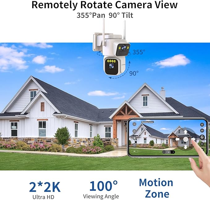 Cameras for Home Security with Dual Lens,2.4G/5G WiFi Outdoor Camera Wireless Solar Powered,PIR Alarm,Color Night Vision,2-Way Audio,Cloud/SD Storage,No Month Fee(2 Pack)
