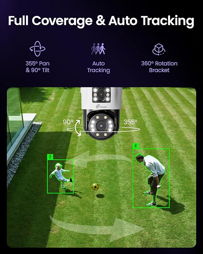 Dual-Lens 4K PoE Security Camera System, 4pcs Pan/Tilt CCTV Wired PoE IP Camera Outdoor Indoor, AI Person/Vehicle, Spotlight Siren, Color Night Vision, 8CH 8MP NVR with 2TB HDD