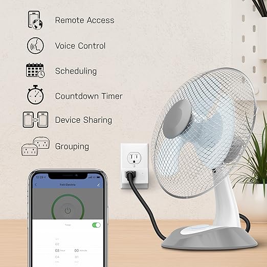Feit Electric WiFi Work with Alexa and Google Home, Feit App, No hub required, Remote Control From Anywhere 15 Amp Smart Outlet Plug, Indoor, 120 volts, Plastic, White