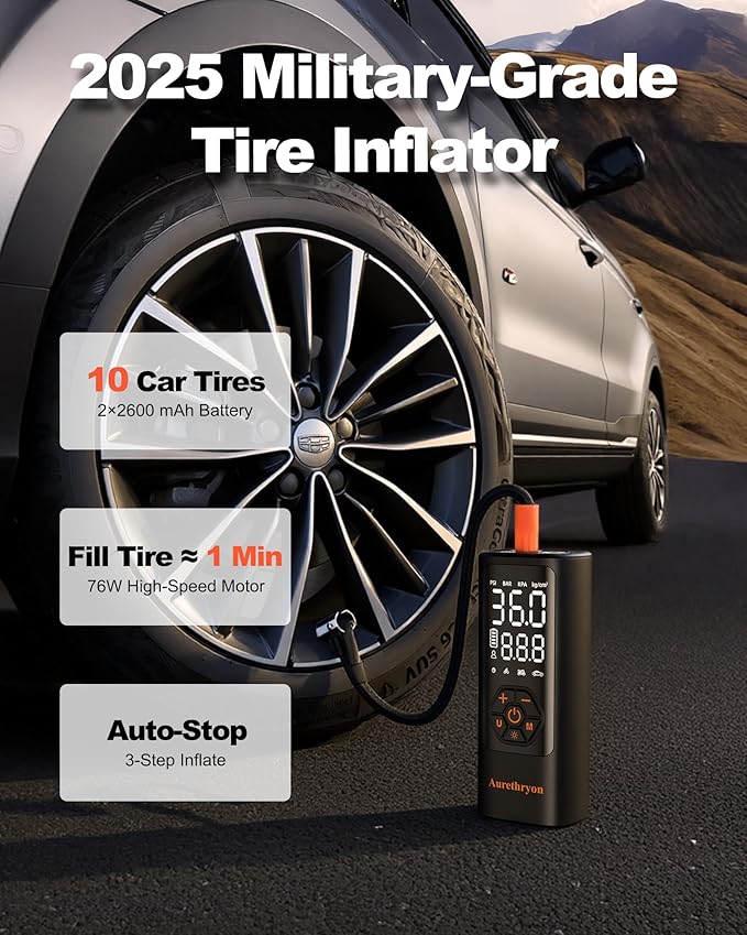 Tire Inflator Portable Air Compressor with Gauge, 150 PSI Mini Cordless Battery Powered Auto Air Pump for Car Tires - Electric Bike Tire Pump for Car/Motorcycle/Bicycle/Ball