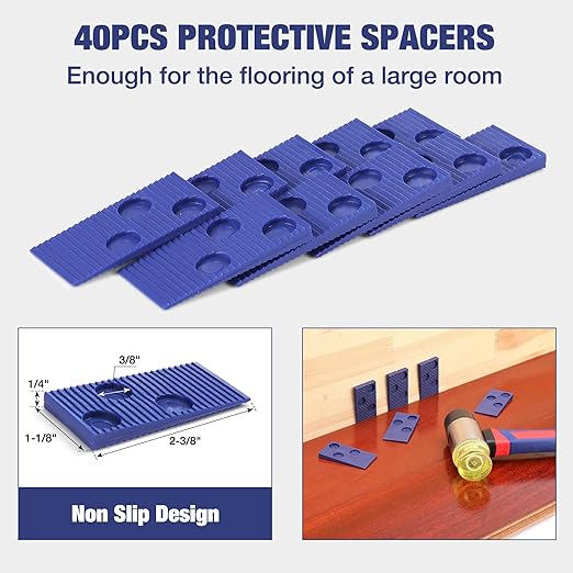 WORKPRO 43PC Laminate Flooring Installation Kit- Rubber Mallet with Fiberglass Handle, 17” Heavy Duty Pull and Pry Bar, Solid Tapping Block and 40 Spacers- Premium Wood Flooring Installation Tool