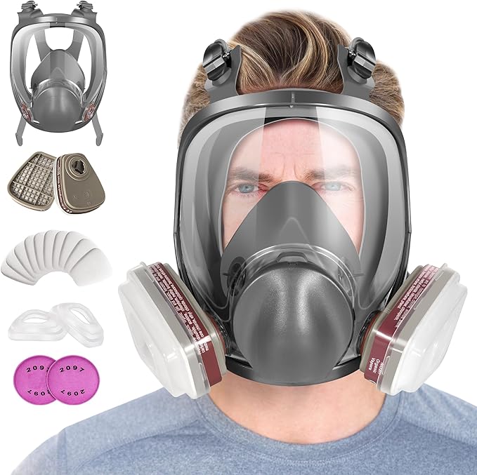 Full Face Respirator Mask, Anti-fog, 6800 Reusable Face Cover with 6001 & 2097 Filters for Woodworking Painting Chemicals Protection Organic Vapors Dust, Medium, Comfortable Fit