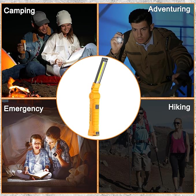 Mudder 6 Pcs LED Work Flashlights with Magnetic Base, Rechargeable, Portable, Yellow