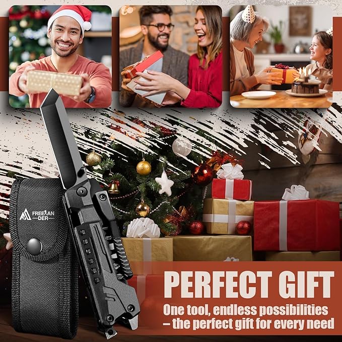 Freelander 19 in 1 Multitool Pocket Knife, Multi Tool Pocket Knife with Screwdriver, Bottle Opener, Nylon Sheath and Pocket Clip, EDC Multi-Tool Gear Gift for Men, Christmas, Birthday, and Fathers Day