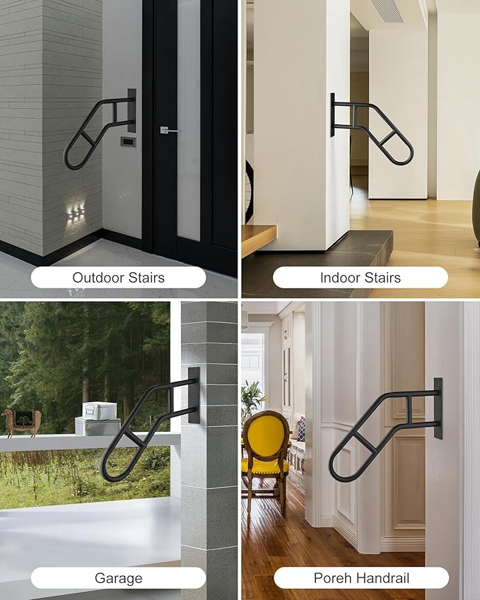 Handrails for Outdoor Steps,Stair Railing Indoor 1-3 Step，Hand Rails for Elderly, Porch Railing & Deck Hand Rail Wall Mount Stair Hand Grab Bars, U-Shape Safety Handle for Garage, Porch, Garden