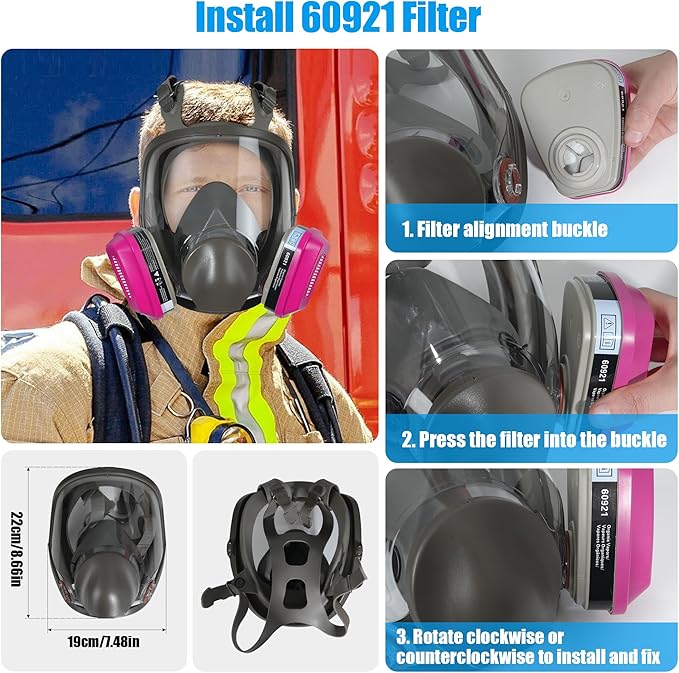 Full Face Respirator Mask 4 Sets with 60921 Filters for Protection Against Gases Dust Organic Vapors Spray Sanding welding 6800, Medium, Comfortable Fit, Anti Fog