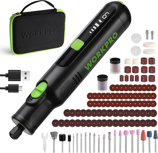 WORKPRO Cordless Rotary Tool, 8V Rotary Tool Kit with 117 Accessories, 6 Variable Speed, Type-C Charging, LED Work Light, Power Rotary Tool for Sanding, Polishing, Engraving, Drilling, Cutting, DIY