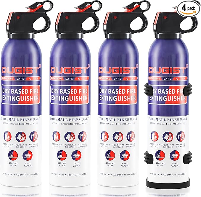 Fire Extinguisher for Home & Vehicle - 600g Fire Extinguisher | Grease & Electrical Fire Extinguisher for Kitchen, Car, Portable (4-Pack)
