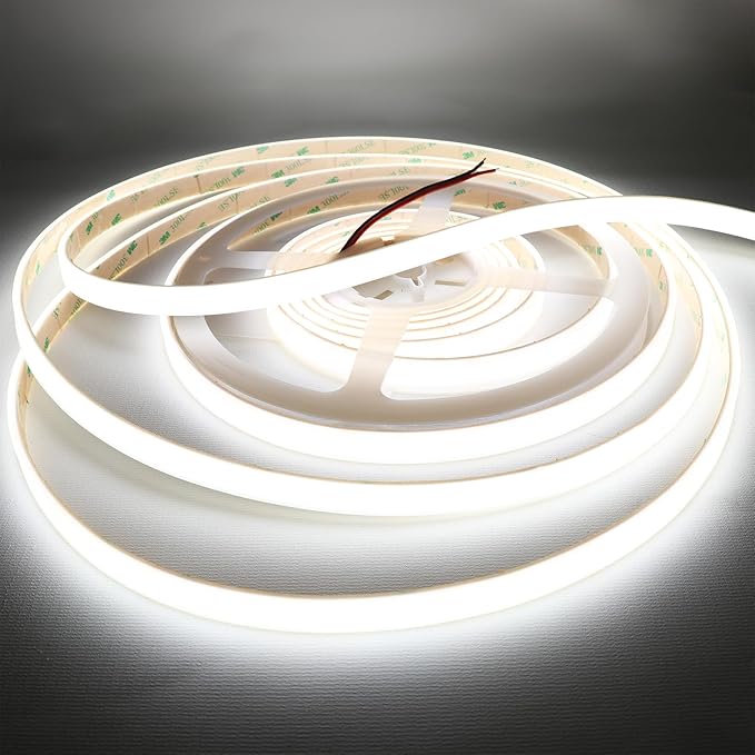 COB White LED Strip Lights, 6000K 528LEDs/M 90Ra+ DC12V Silicone Tube LED Lights Strips, Outdoor Waterproof IP67 Linear COB LED Tape Light for Garden Backyard Wheel Lights