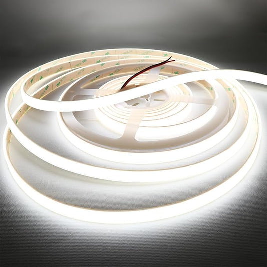 COB White LED Strip Lights, 6000K 528LEDs/M 90Ra+ DC12V Silicone Tube LED Lights Strips, Outdoor Waterproof IP67 Linear COB LED Tape Light for Garden Backyard Wheel Lights