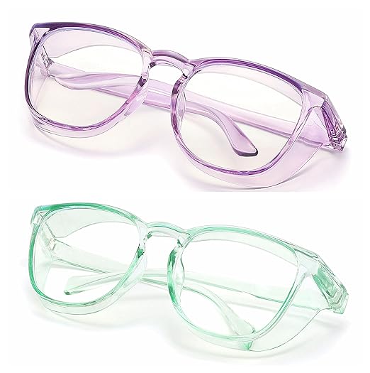 Alsenor Safety Glasses Anti Fog Goggles Protective Eyewear Blue Light Blocking Anti Dust UV Protection Glasses For Men Women (2 Pack (Lilac + Jade))