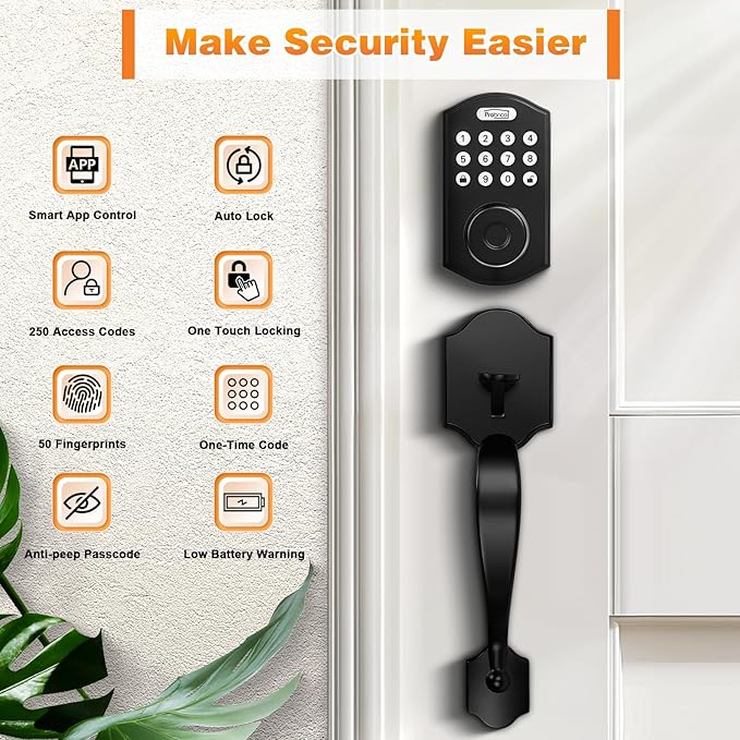 Probrico Smart Keyless Entry Door Lock Smart Locks for Front Door, Keypad Door Lock with Handle Fingerprint Deadbolt with Handle