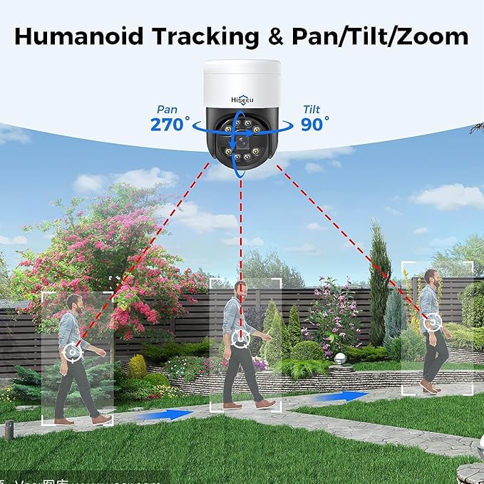 [3TB HDD+Human Tracking] Hiseeu 4K PoE Security Camera System,CCTV Camera Security System w/5MP Home Security Cameras, PTZ 270°Pan 90°Tilt，2-Way Audio,Remote Access,Night Vision,Waterproof,7/24 Record