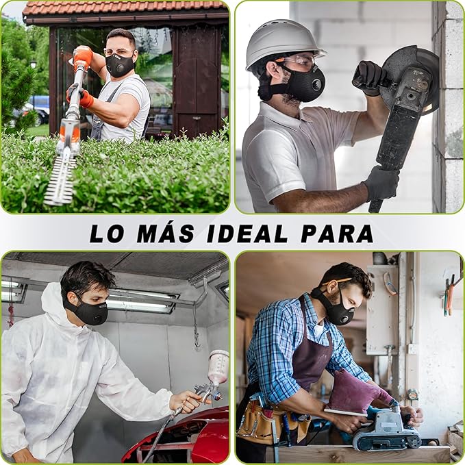 BASE CAMP Silver and Black Upgrade M Plus Dust Mask, Reusable Respirator Face Mask with 6 Activated Carbon Filters, Safety Work Masks for Woodworking, Construction, Yard Lawn Paint, Dust