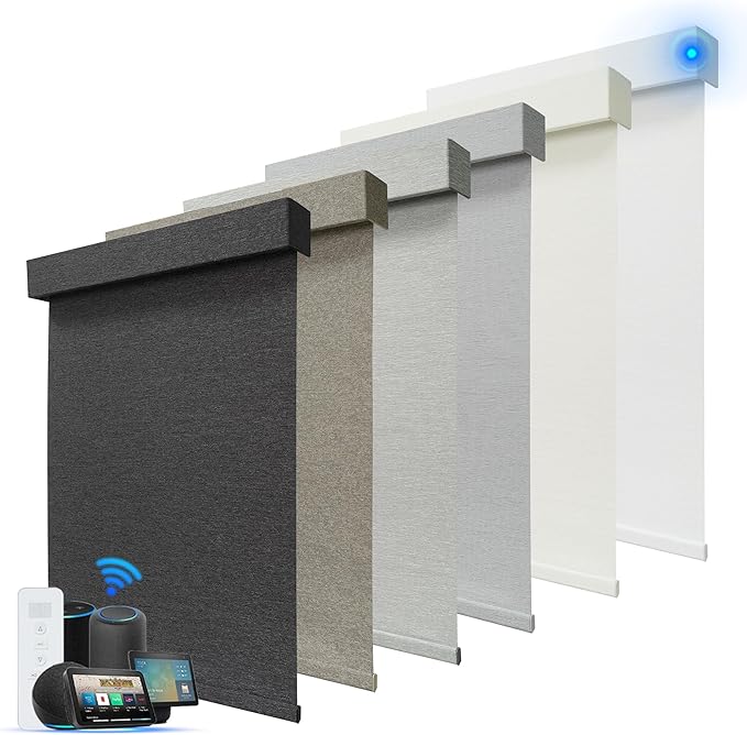 Motorized Blinds with Remote, Blackout Smart Roller Blinds Compatible with Apple Homekit Google Home and Alexa, Automatic Window Blinds Customize, Black