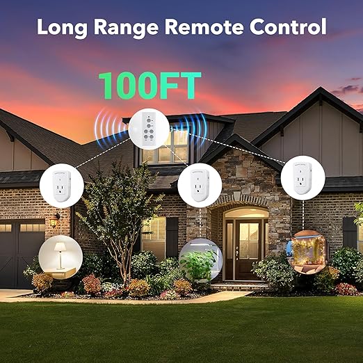 BN-LINK Wireless Remote Control Electrical Outlet Switch for Lights, Fans, Christmas Lights, Small Appliance, Long Range White (Learning Code, 3Rx-1Tx) 1200W/10A