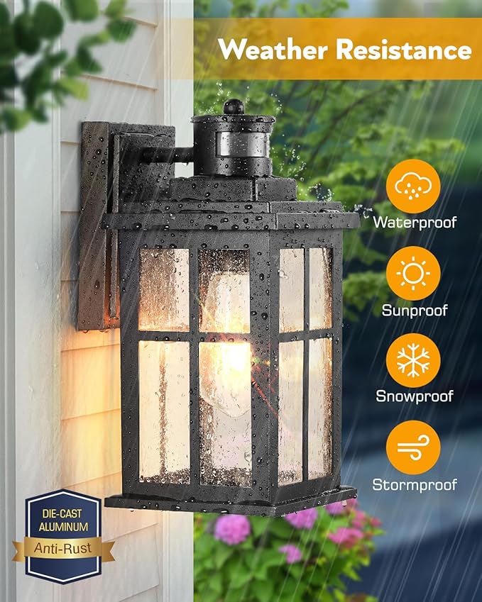 VIANIS Motion Sensor Porch Lights Outdoor, 2 Pack Black Exterior Lighting Fixtures for House, Waterproof Outdoor Wall Sconce Wall Mount, Modern Outside Wall Lantern with Dusk to Dawn for Garage, Patio