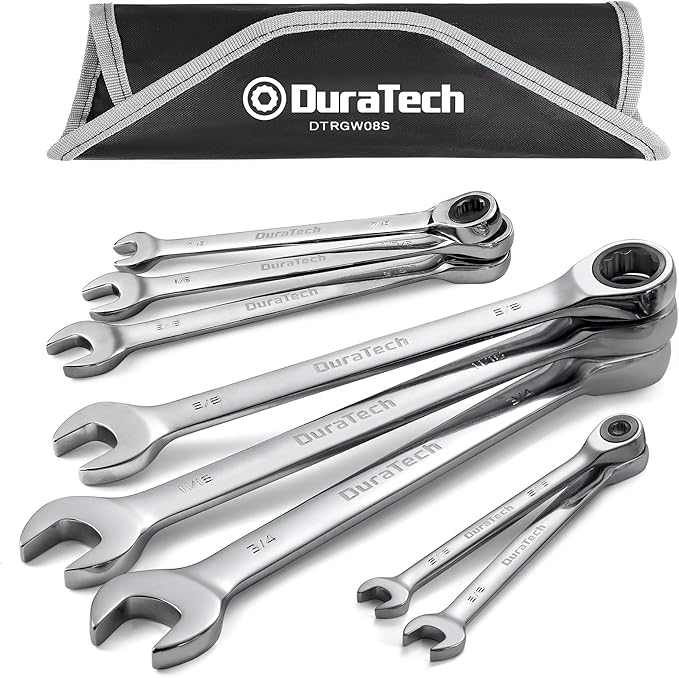 DURATECH Ratcheting Wrench Set, Combination Wrench Set, SAE, 8-piece, 5/16" to 3/4", CR-V Steel, with Pouch