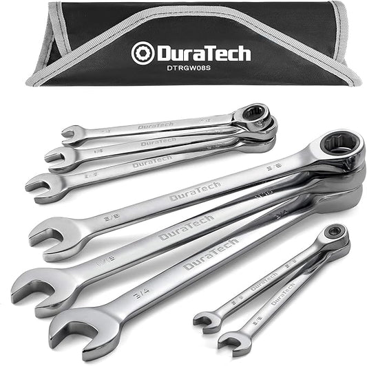 DURATECH Ratcheting Wrench Set, Combination Wrench Set, SAE, 8-piece, 5/16" to 3/4", CR-V Steel, with Pouch