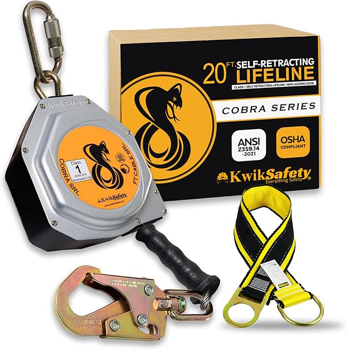 KwikSafety - Charlotte, NC - Cobra 20' Combo [Cable Self Retracting Lifeline + 3FT Cross Arm Strap] Class 1 SRL ANSI OSHA Retractable Fall Arrest Construction Roofing PPE Gear