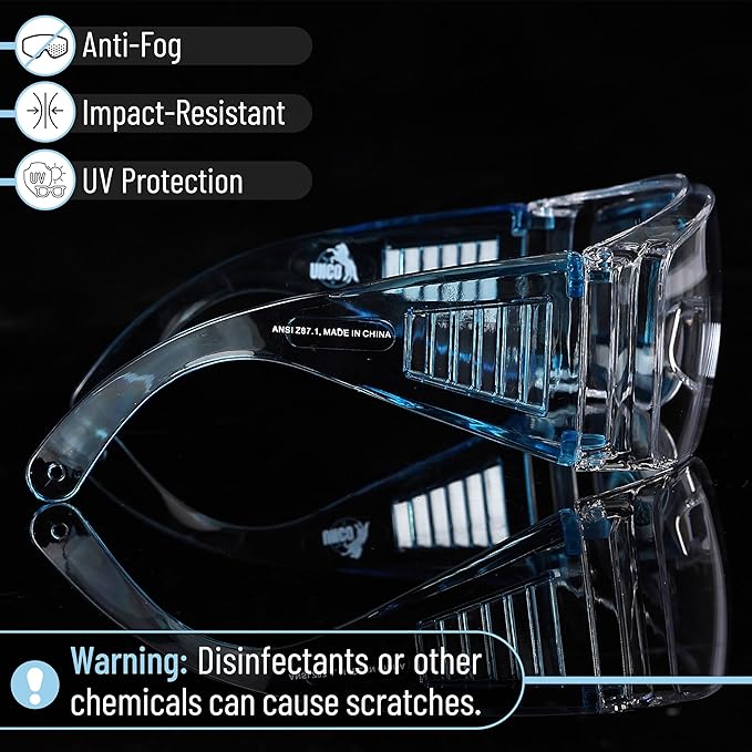 UNCO- Safety Goggles Over Glasses, Protective Goggles, Safety Goggles Anti Fog, Work, Safety Glasses Over