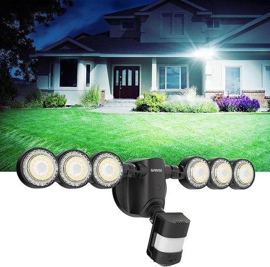 SANSI 55W 7000LM Motion Sensor Outdoor Security Lights, Super Bright 5000K Dusk to Dawn Flood Light, 320° Beam Angle, Best Outdoor Lights for Yard, IP65 Waterproof, ETL Listed, Black