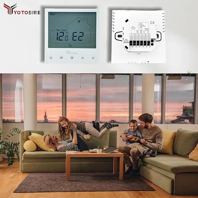 WiFi Programmable Thermostat for Radiant Floor Heating - 120V/240V Dual Voltage, Smart Home with Floor and Air Sensor, Touchscreen Display, Energy Saving