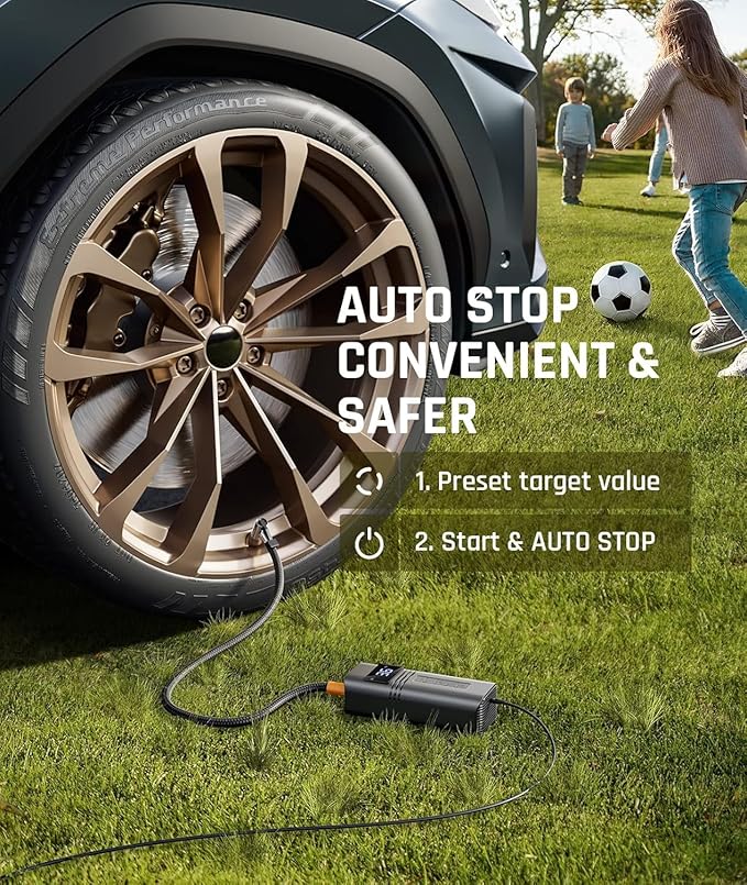 Tire Inflator Portable Air Compressor Car Tires, 38L/min Fast Inflate, 12V DC Air pump for Car Tires, Powerful & Small, Car Tire Pump LED Light - Only Compatible with Car Cigarette Lighter