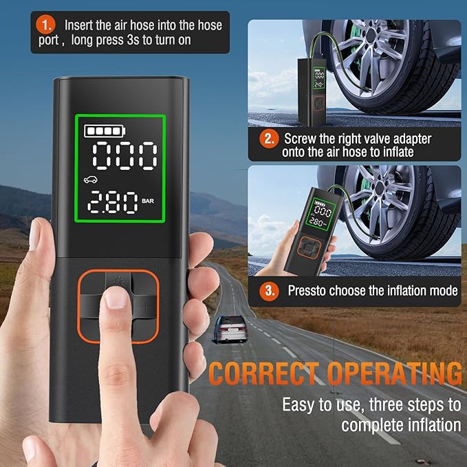 Tire Inflator Portable Air Compressor, 160PSI Cordless Air Pump for Car Tires, Portable Tire Inflator with LED, Electric Bike Tire Pump for Cars, Bikes, Motorcycles, Balls