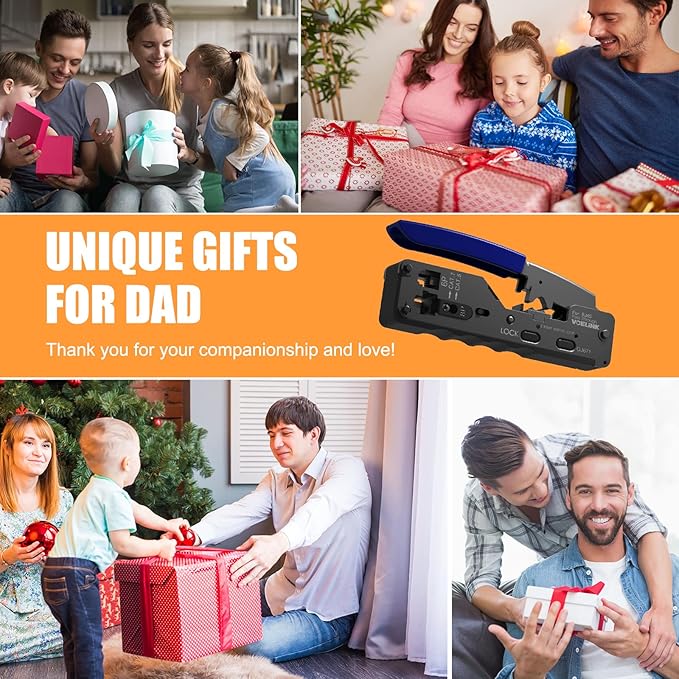 VCELINK RJ45 Crimp Tool, All-In-One Ethernet Pass Through Crimper for CAT7 CAT6A CAT6 CAT5e CAT5 Ethernet Connectors by Screw Adjustment, RJ45 and RJ11/RJ12 Crimping Tool with Mini Stripper