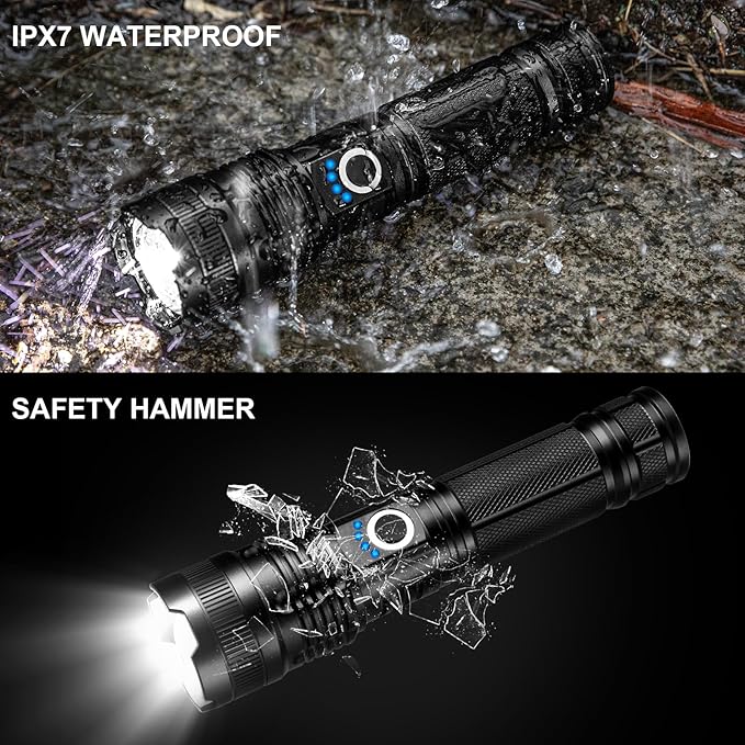 3 Pack Rechargeable Flashlights High Lumens, 99000LM Super Bright LED Flashlight, Adjustable Powerful Flash Light with 5 Modes & USB Cable, Waterproof Handheld Flashlight for Home Camping Outdoor