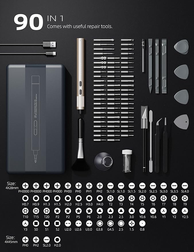 Mini Electric Screwdriver Set, 64 Self-Magnetic Bits, Dual Mode Electric/Manual, 3.7V Rechargeable, Max 3 N.m Torque, Magnetic Storage Case, for Phone Laptop Camera Watch Repair - Beige