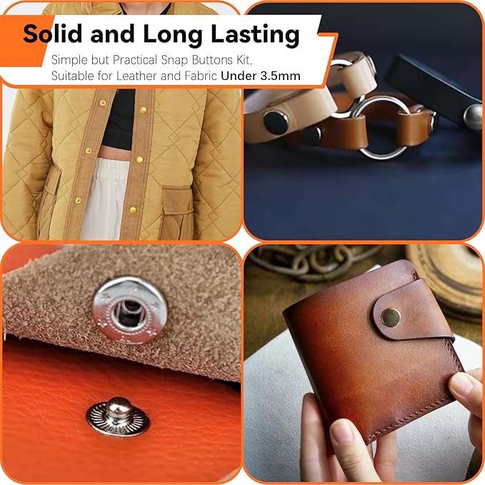 Sopnom Leather Snap Button Kit, Heavy Duty Snaps Fastener Kit Snaps Press Pliers and 12.5mm Leather Buttons, 4Colors 40Sets Snaps for Fabric, Clothes, Jackets, Purse, Belts, Bags, Tool Kit