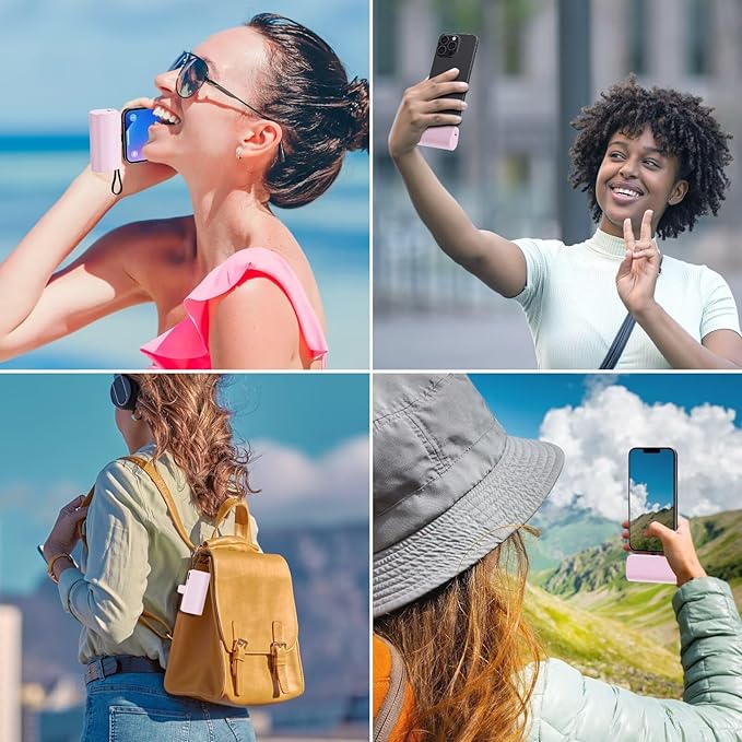 Mini Portable Charger for iPhone with Built-in Type-C Cable, 5200mAh Ultra-Compact Power Bank, PD 20W Fast Charging Battery Pack Phone Charger for iPhone 16/15/14/13, Samsung, Google, Android (Pink)