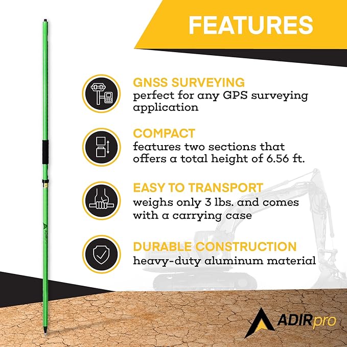 AdirPro 2 m Two-Piece GPS Rover Rod (Green)