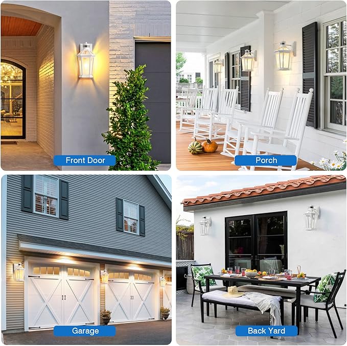 VIANIS Motion Sensor Outdoor Light Fixtures Wall Mount, 2 Pack White Dusk to Dawn Exterior Wall Lantern, Anti-Rust Wall Mount Lighting with Clear Glass Shade for House, Entryway, Front Door