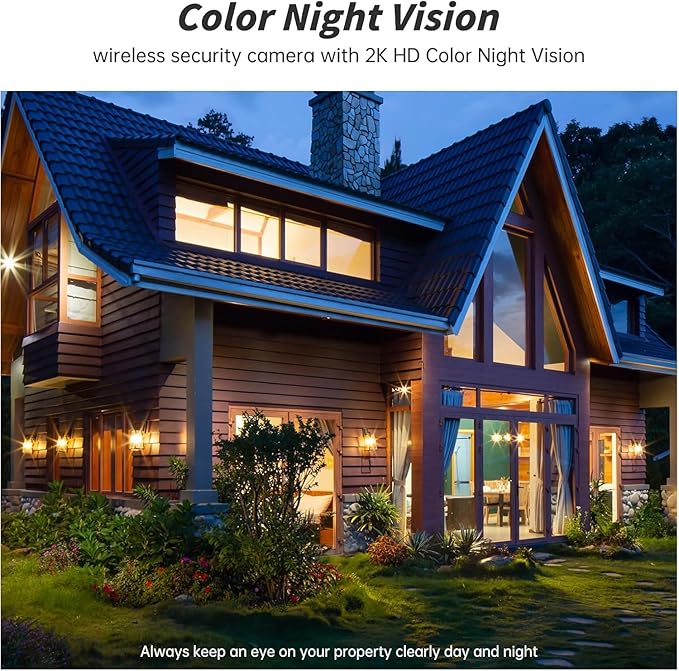 Security Cameras Wireless Outdoor,2.4GHz WiFi Security Camera Outdoor 2K Battery Powered Cameras for Home Security,AI Motion Detection,Color Night Vision,2-Way Audio,Waterproof