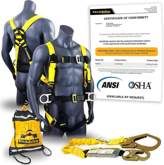 KwikSafety - Charlotte, NC - HURRICANE Ironworker & Tower Safety Harness [3 D-RINGS, BACK SUPPORT] ANSI Tested OSHA Compliant