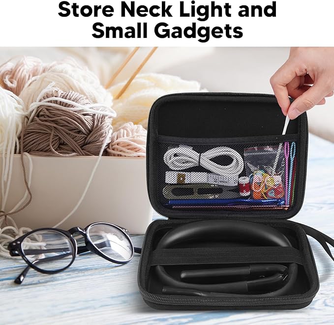Neck Reading Light with Storage Case:10-80Hrs Eye-Friendly Rechargeable Book Lamp, Knitting Crochet Accessories Sewing Craft Light, Christmas Birthday Gifts for Book Lovers Readers Knitters Crafters