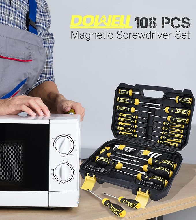 DOWELL Magnetic Screwdriver Set Slotted/Phillips/Torx 108-Piece Stubby Screwdriver Mini Precision Screwdriver Bits Set Hex Key Set Magnetizer Tool Kit for Repair Craft