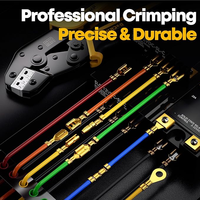 Spade Connector Kit, 21 Types Wire Connectors Kit with Crimping Tool for 24-14 AWG Spade Connector Crimper, Wire Terminal Crimping Tool, Open Terminal Crimping Tool Kit