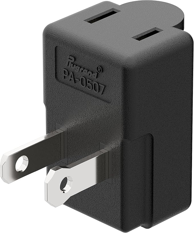 Right Angle Adapter,2-Prong 90 Degree Upward Angled AC Adapter, Polarized 2-Prong L Type Adapter, Vertical Right Angled Down Angle Power Adapter, PA-0507B Black Color