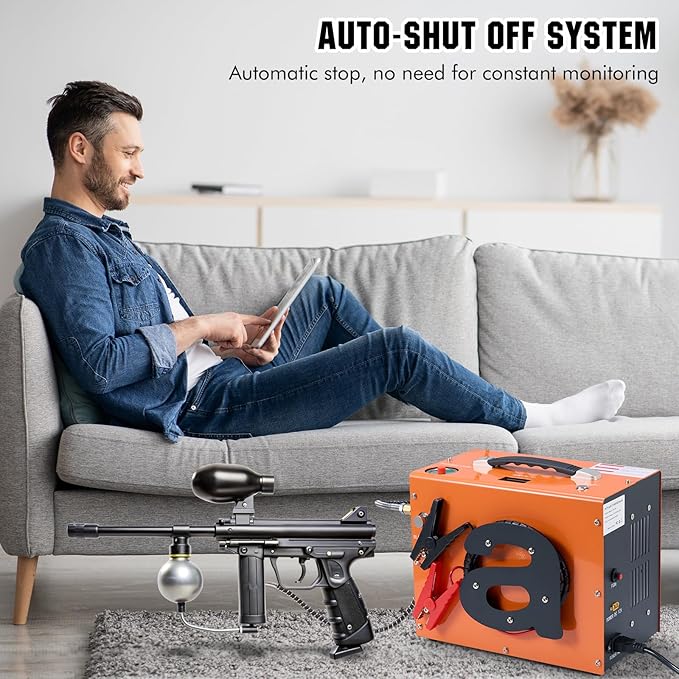 PCP Air Compressor with Auto Shut Down, Portable 4500Psi/30Mpa, Water/Oil-Free, One Button Start, Bursting Disc, 12V DC/120V AC PCP Airgun Compressor, Rifle/Pistol and Paintball Tank Air Pump (Orange)