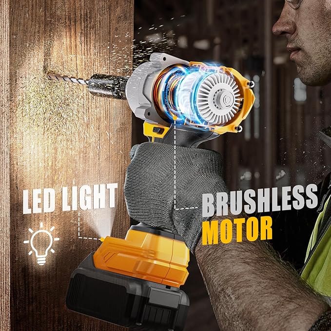 Impact Wrench Compatible with DeWalt 20V MAX Battery: 1/2 Inch Hog Ring Impact Driver - 1000N.m(750ft-lbs) Cordless Impact Gun - Brushless Motor with LED Light And Blet Clip - Tool Only