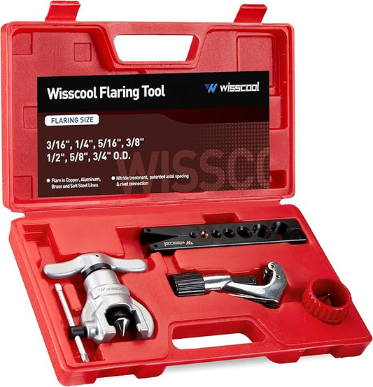 Eccentric Flaring Tools Set and Tube Cutter Dedurring Tool Kit 7 Dies Sizes 3/16-3/4 inch 45 Degree Angle Eccentric Cone for Copper Brass Aluminum Mild Steel HVAC Refrigeration Plumping Work