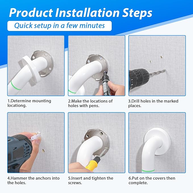 2 Pack 16 Inch White Shower Grab Bar,Bath Grab Rails with Anti-Slip Grip and Safety Luminous Circles,Stainless Steel Bath Handle Bathroom Grab Bar for Seniors, Elderly, Handicap