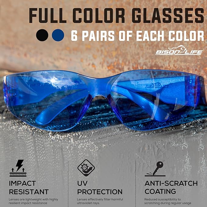 BISON LIFE Keystone Color Lens Safety Glasses | Anti Scratch | Impact Resistance | ANSI Z87.1 Standard | UV 400 Protection