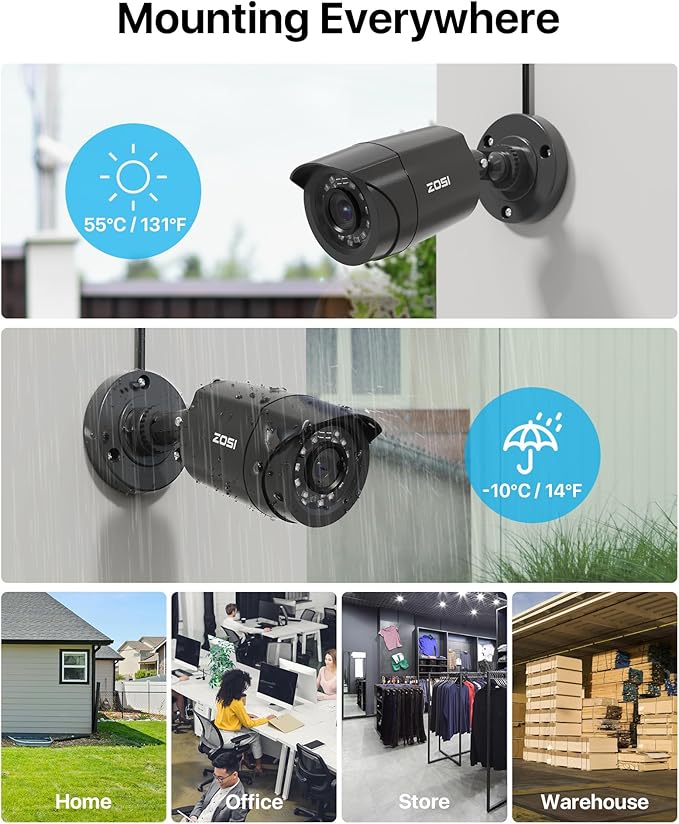 ZOSI 3K Lite Security Camera System Indoor Outdoor,AI Human/Vehicle Detection,Night Vision,Remote Access,4pcs 1080P 1920TVL Weatherproof Surveillance Cameras,H.265+ 8CH CCTV DVR(NO HDD)
